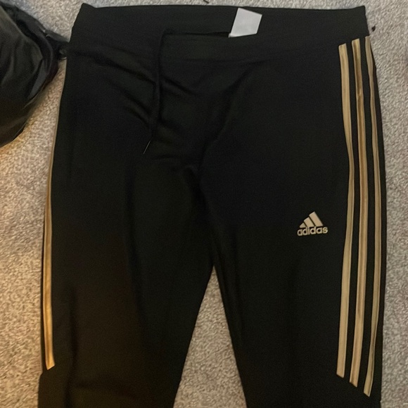 LIGHTLY WORN adidas Womens Mid Rise Tapered Sweatpant track with gold stripes xs - Picture 3 of 4
